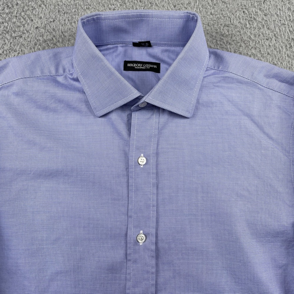 Bergdorf Goodman Dress Shirt Mens 15.5 Blue Tailored French Cuff Cotton Italy